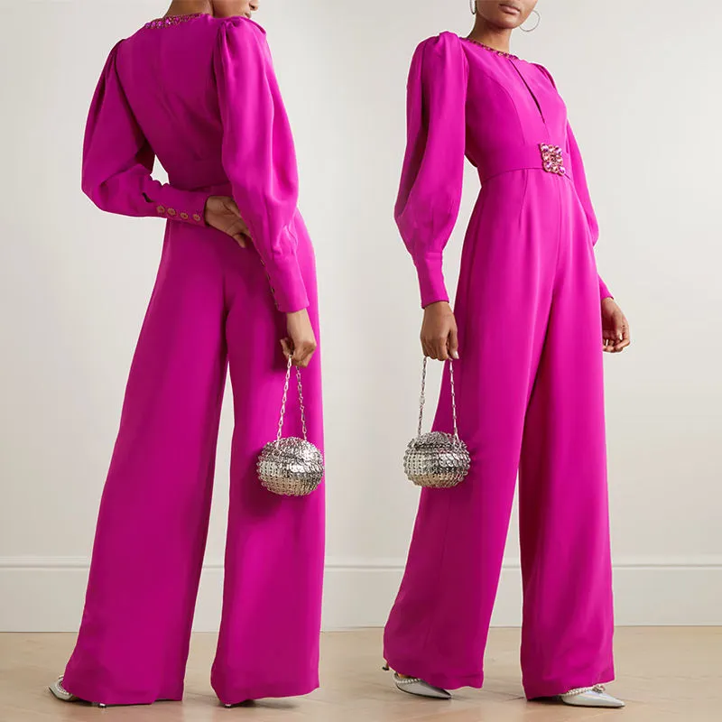 Magenta voluminous sleeves crepe jumpsuit