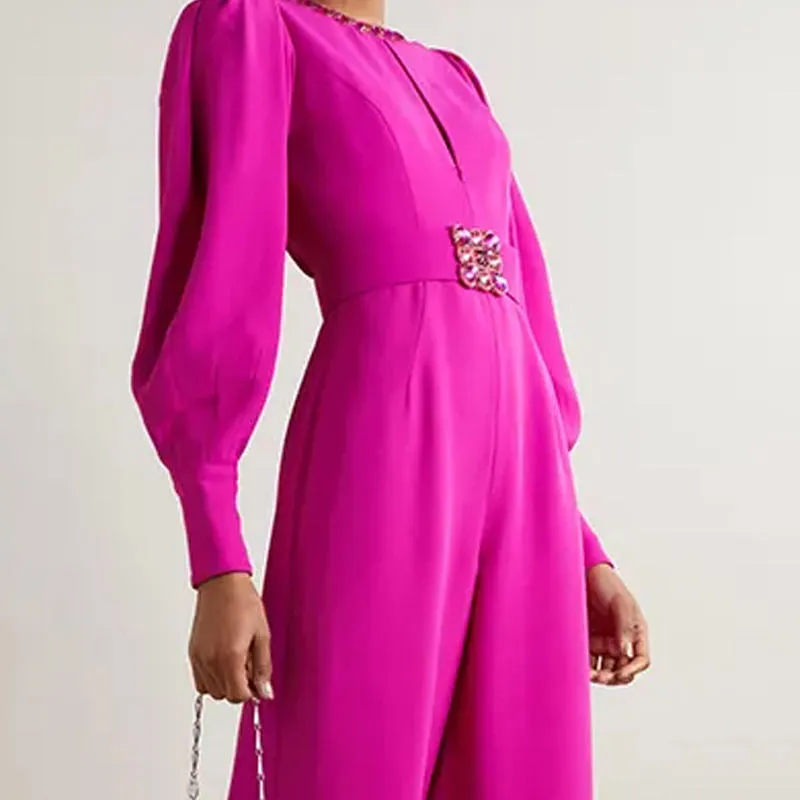 Magenta voluminous sleeves crepe jumpsuit