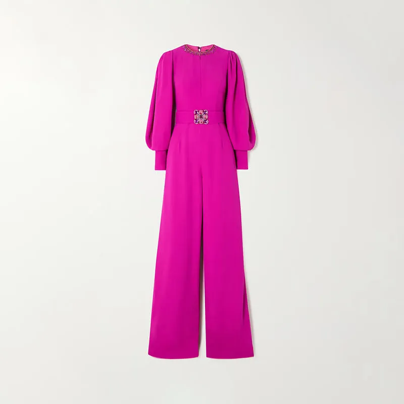 Magenta voluminous sleeves crepe jumpsuit