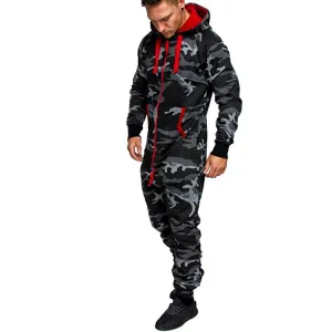 Men's Christmas Hooded Zip  Jumpsuit Camouflage Tracksuit with Pockets