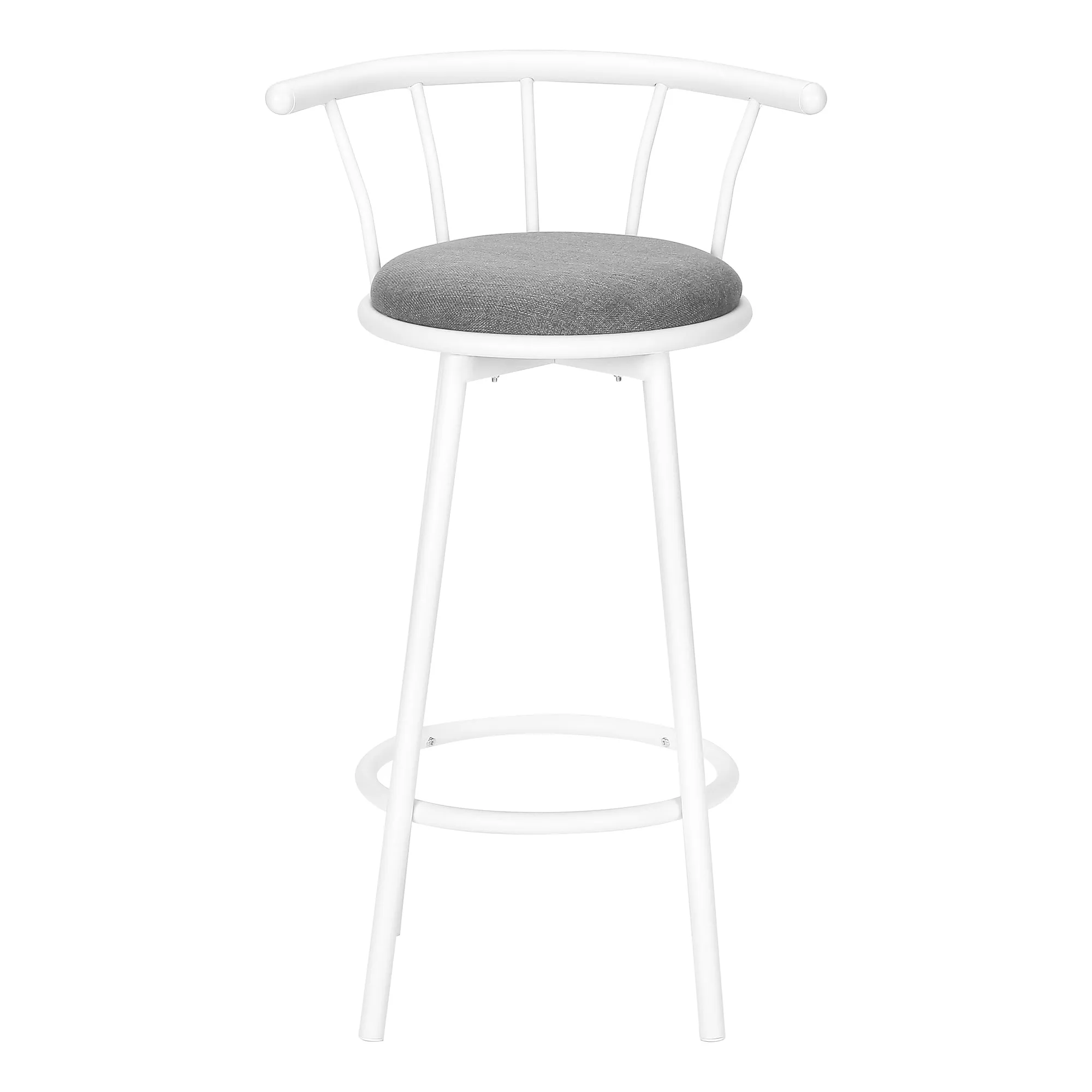 Modern Swivel Bar Stool Set: White Metal, Grey Leather Look - Set of 2