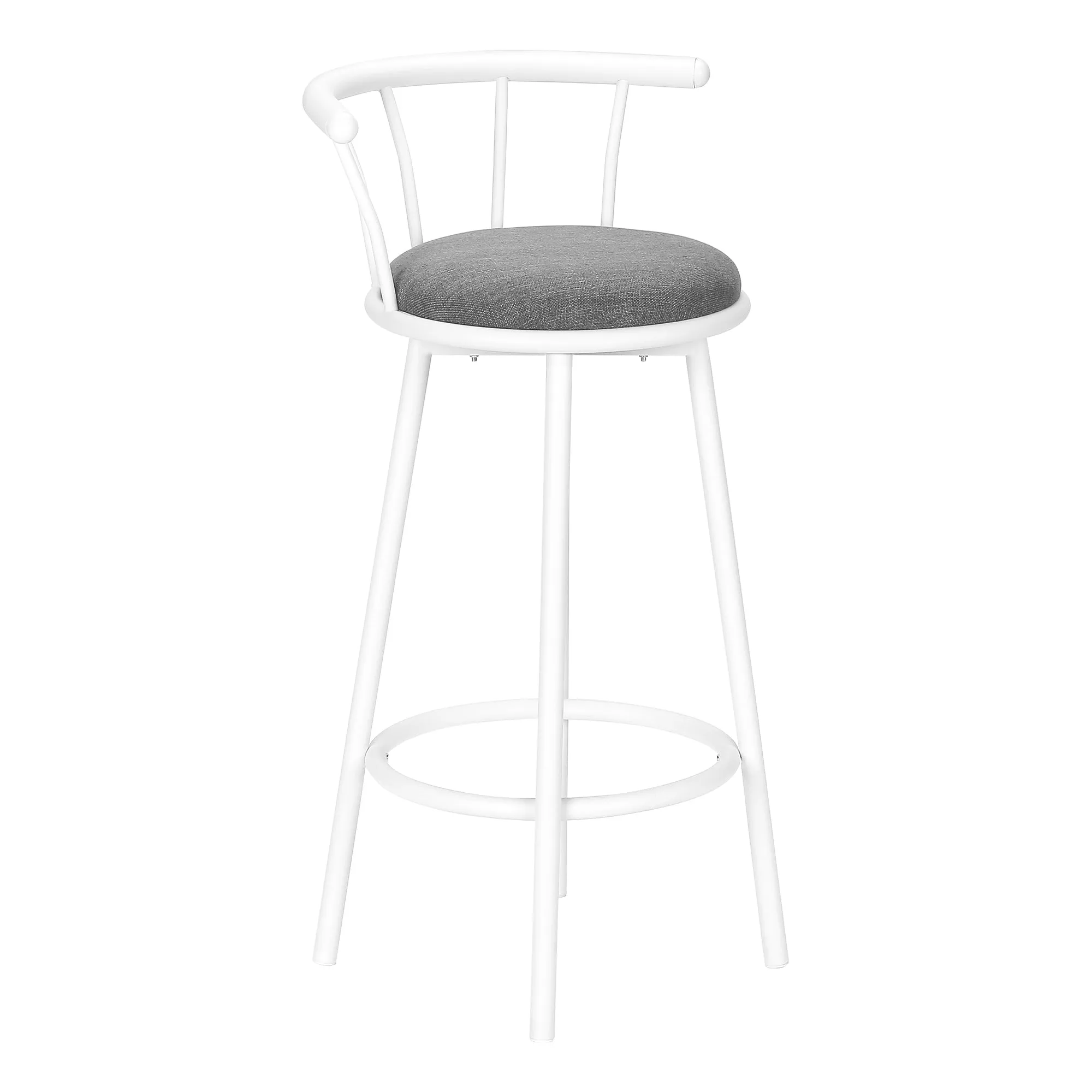 Modern Swivel Bar Stool Set: White Metal, Grey Leather Look - Set of 2