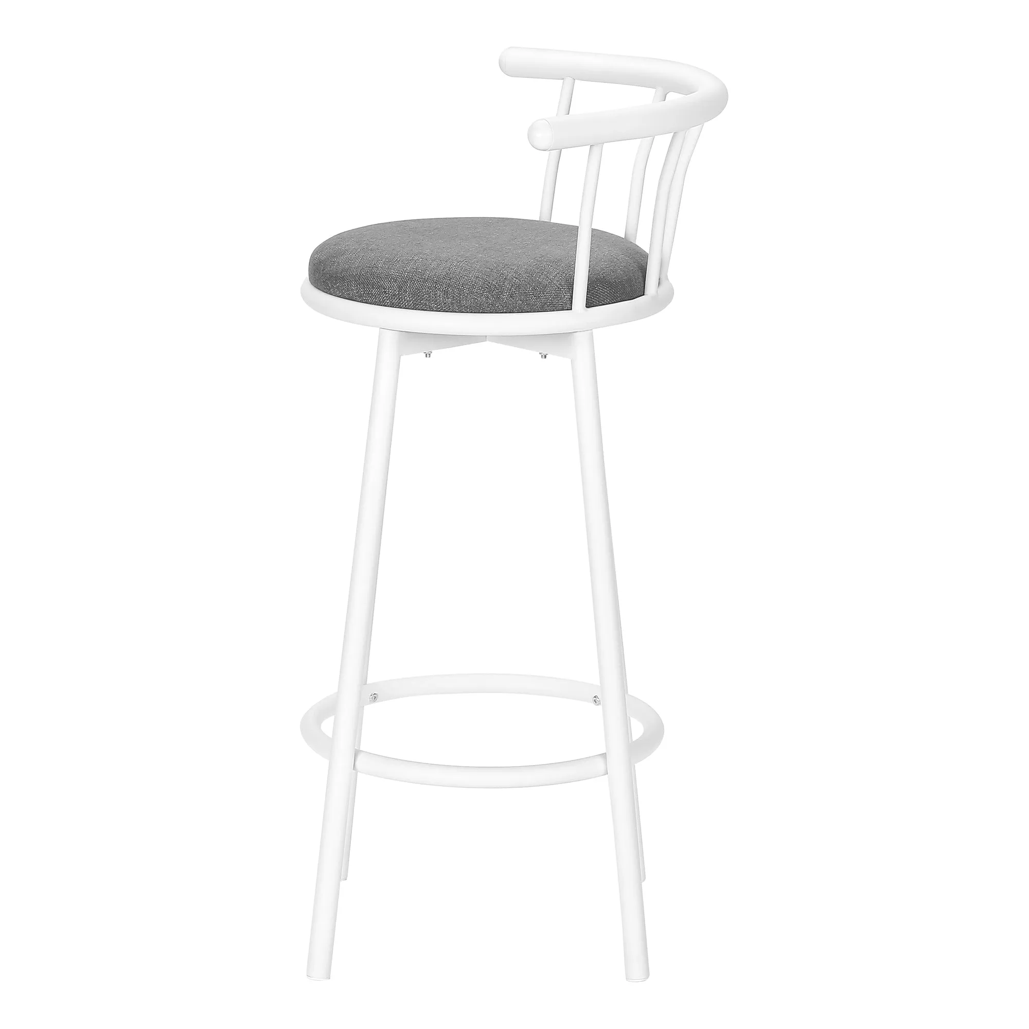 Modern Swivel Bar Stool Set: White Metal, Grey Leather Look - Set of 2