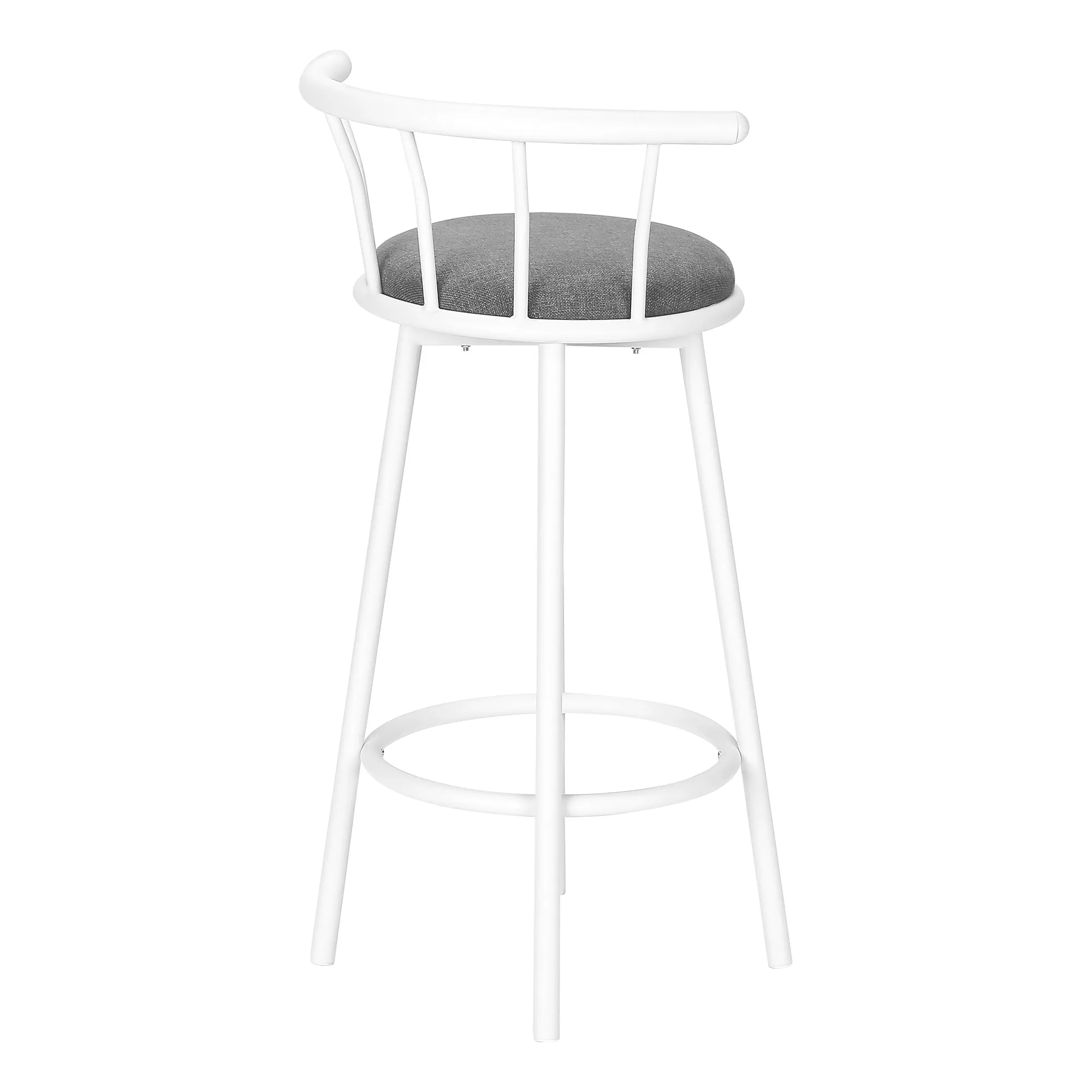 Modern Swivel Bar Stool Set: White Metal, Grey Leather Look - Set of 2