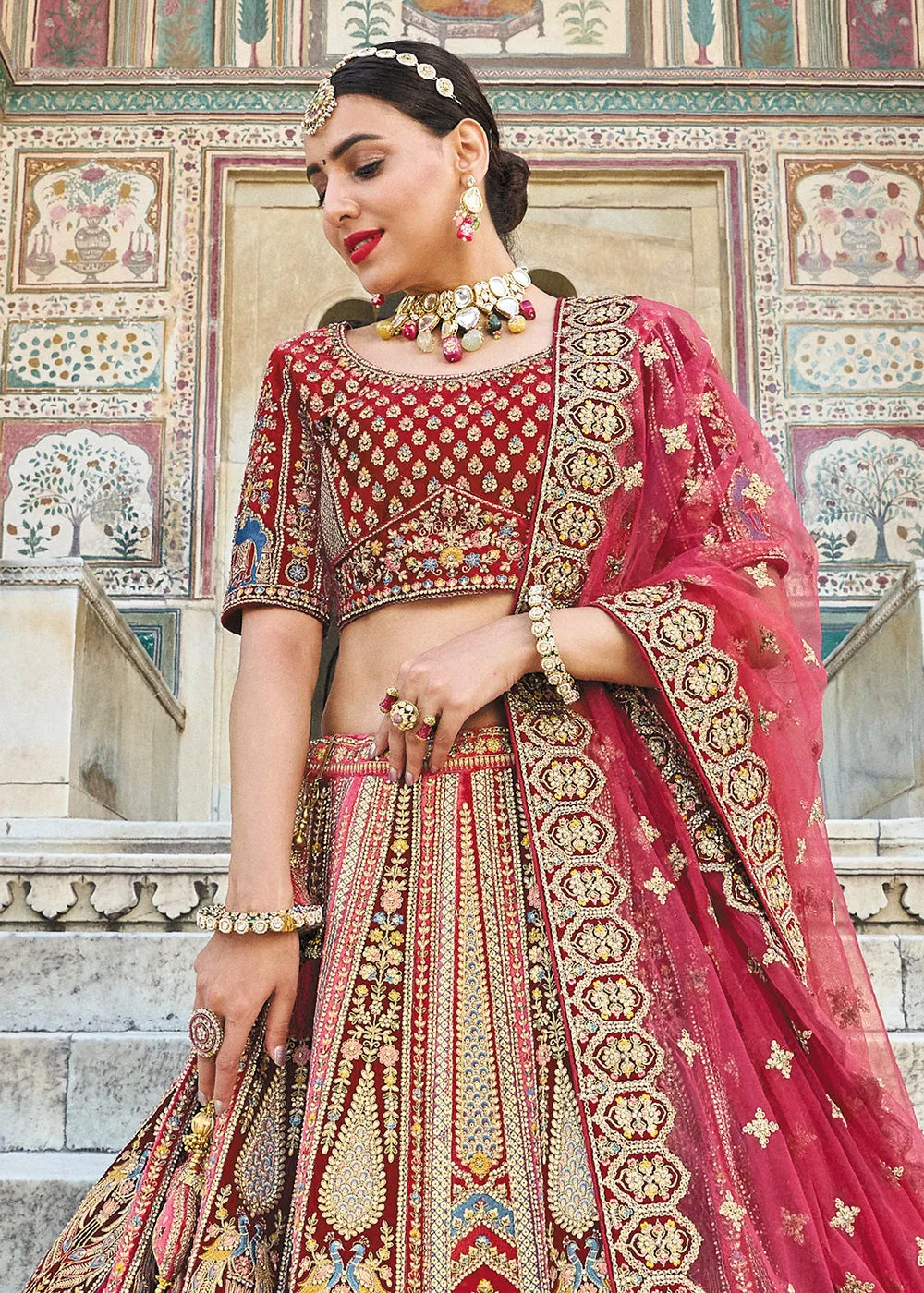 Multicolor Maroon Bridal Wear Heavy Embroidered Silk Lehenga Choli