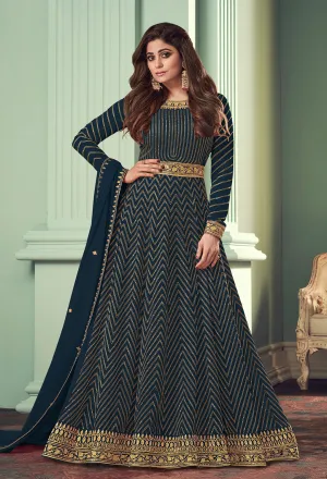 Navy Blue Belt Style Anarkali Featuring Shamita Shetty