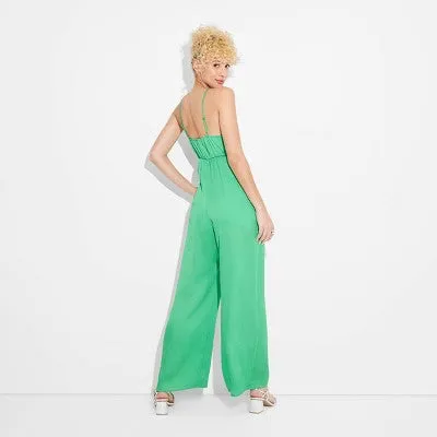 Womens Wide-Leg Satin Jumpsuit - Wild Fable, Jade, Size Small