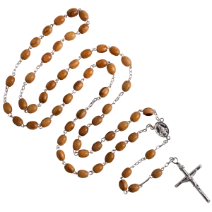 OLIVE WOOD BEADS ROSARY - SILVER