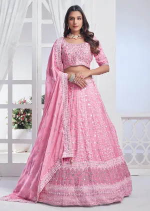 Pink Designer Style Embroidered Wedding Lehenga Choli