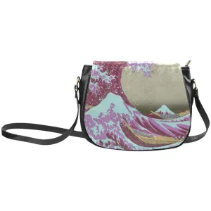 Pink Waves Off Kanagawa Leather Saddle Bag