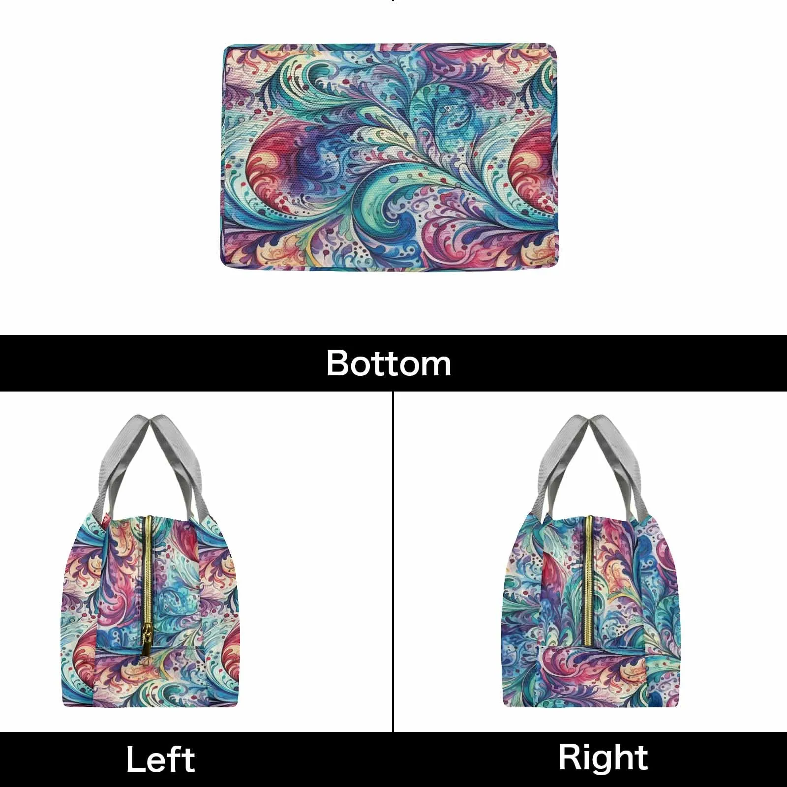 Rainbow Paisley  Portable Lunch Bag-Grey Handle