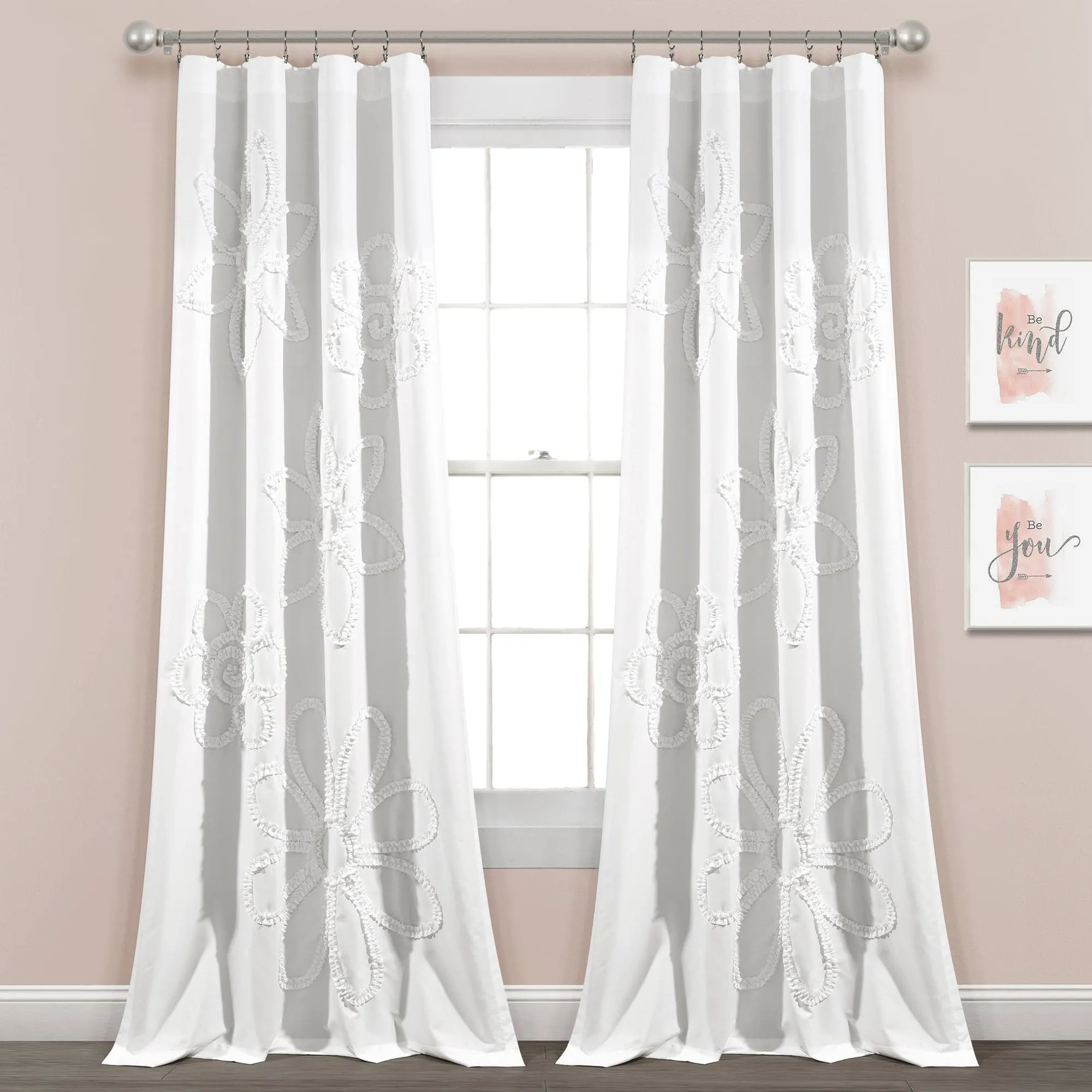 Ruffle Flower Window Curtain Panel Set