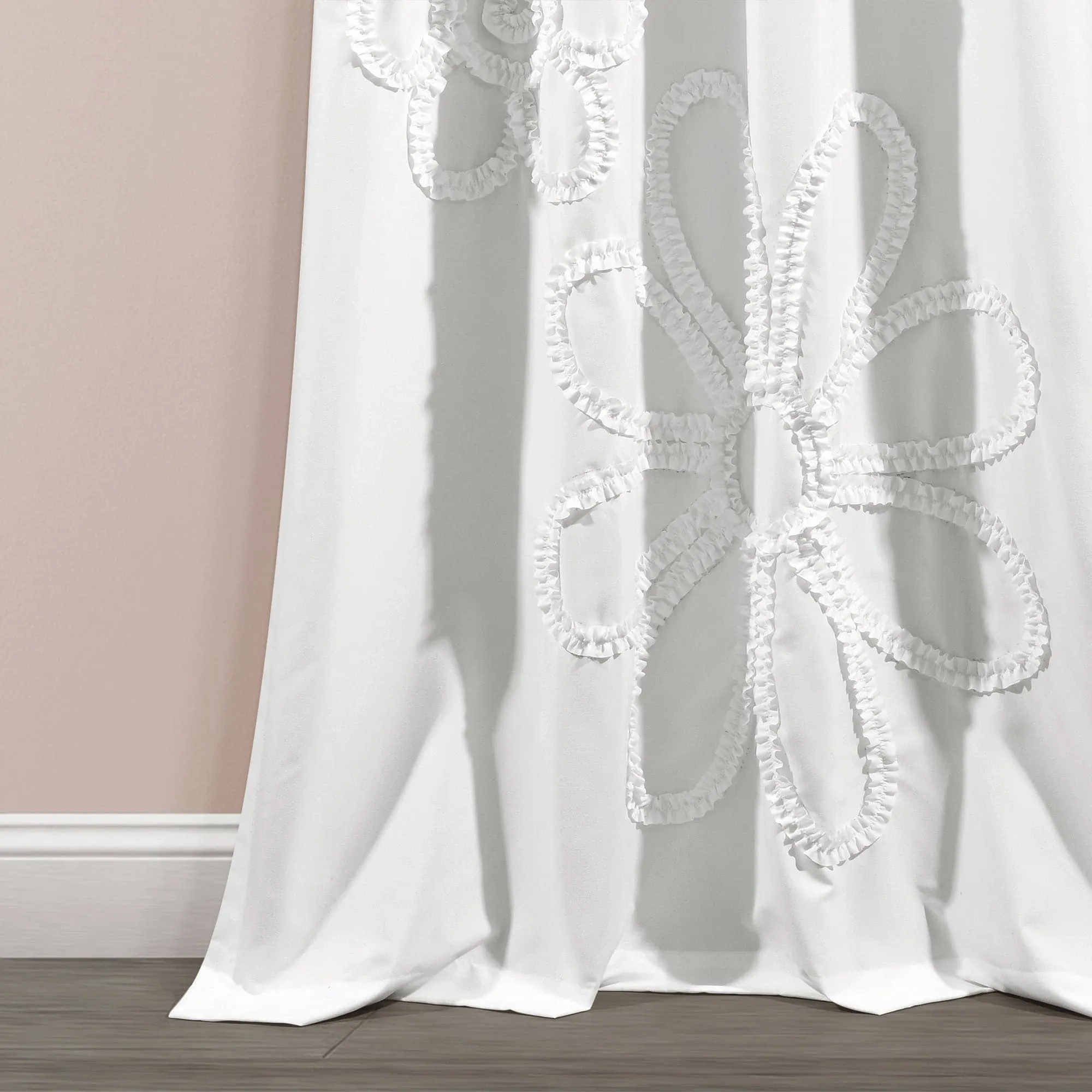 Ruffle Flower Window Curtain Panel Set