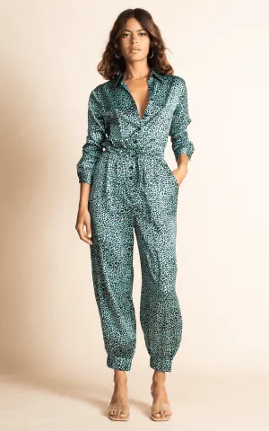 Sami Jumpsuit in Mint Ditsy Leopard