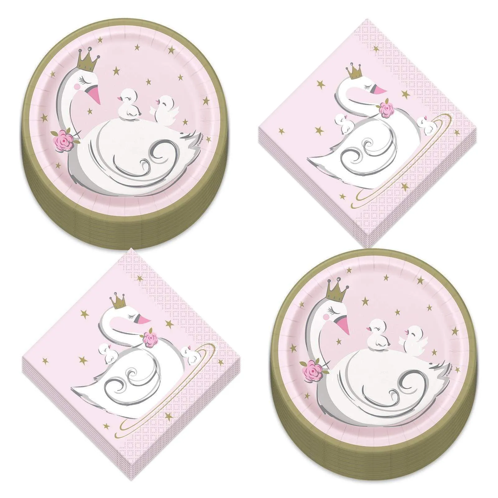 Swan Princess Paper Dessert Plates and Beverage Napkin Set