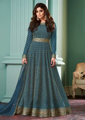 Teal Blue Belt Style Anarkali Featuring Shamita Shetty