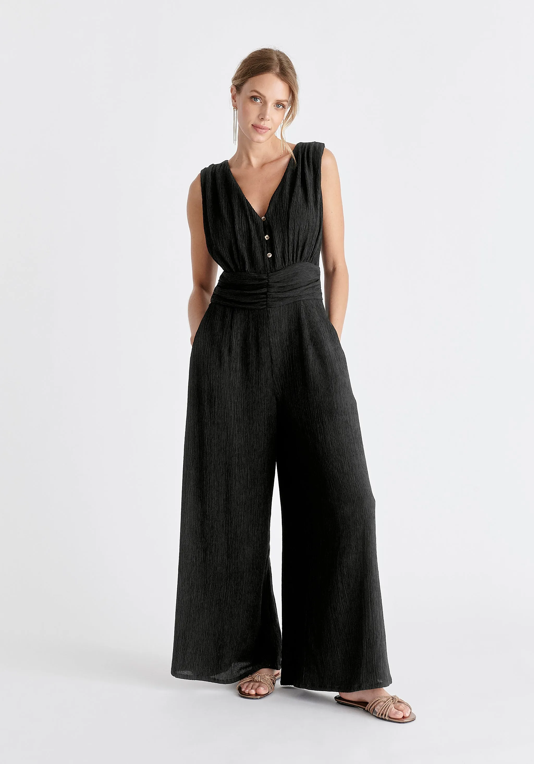 Textured Back-Tie Jumpsuit