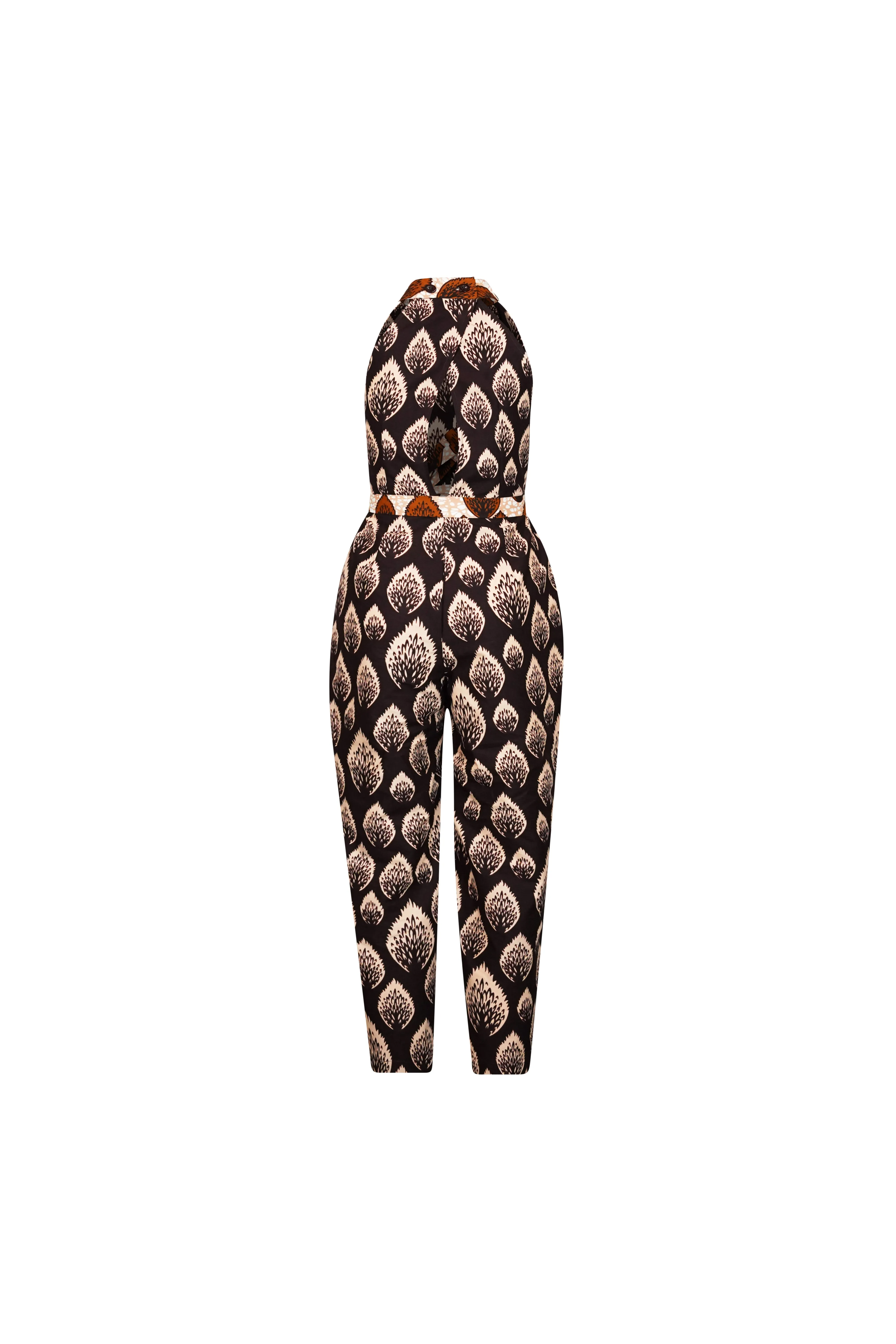 Tuki Keyhole Jumpsuit - Brown Pink African Ankara Wax Cotton Print