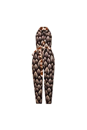 Tuki Keyhole Jumpsuit - Brown Pink African Ankara Wax Cotton Print