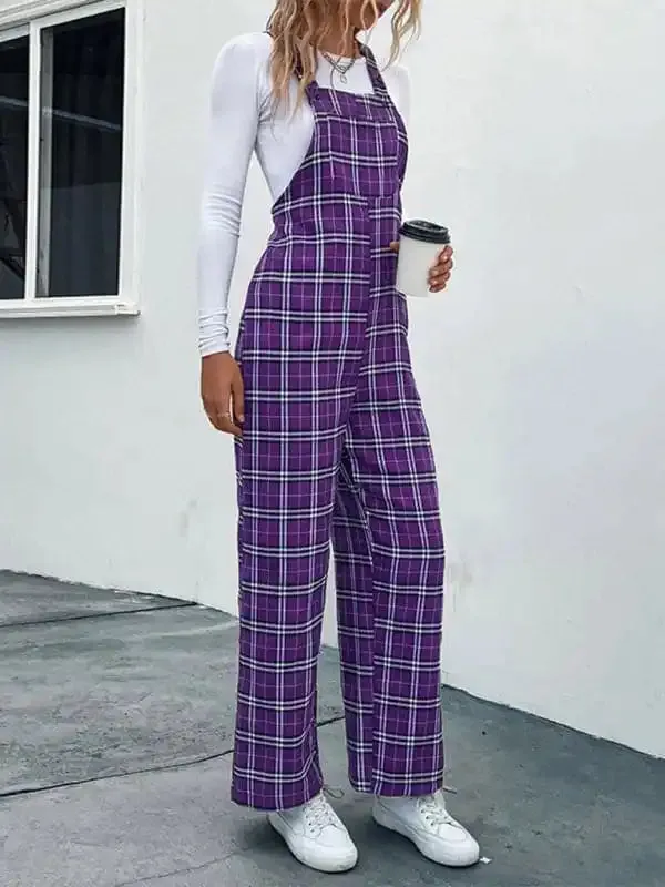 Women’s casual plaid overalls jumpsuit