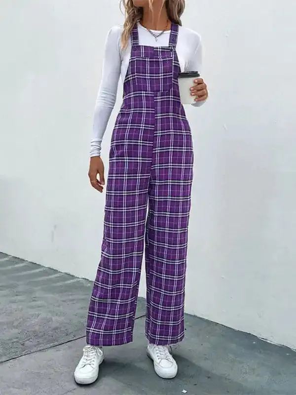 Women’s casual plaid overalls jumpsuit