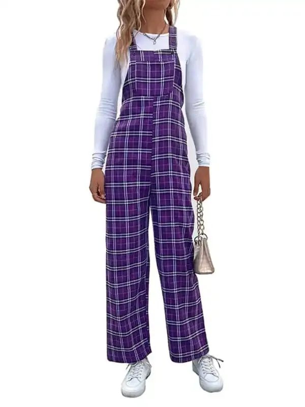 Women’s casual plaid overalls jumpsuit