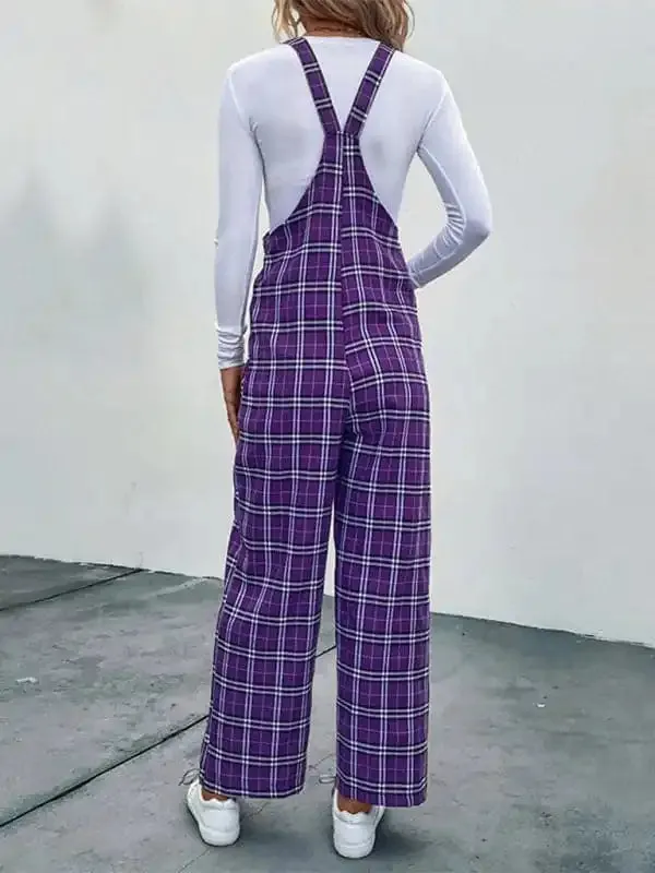 Women’s casual plaid overalls jumpsuit