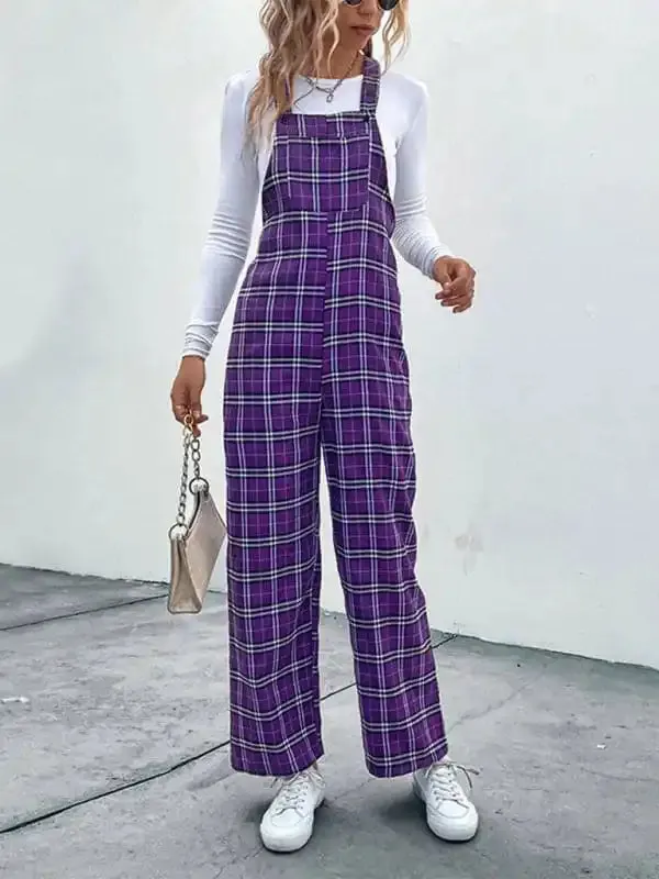 Women’s casual plaid overalls jumpsuit